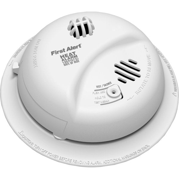 Heat Alarm, Thermistor Sensor, 85 dB @ 10 ft Audible Alert, 120V AC, 9V