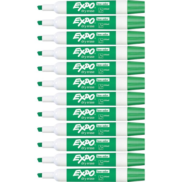 Dry Erase Marker, Chisel Tip, Green PK12 Low Odor