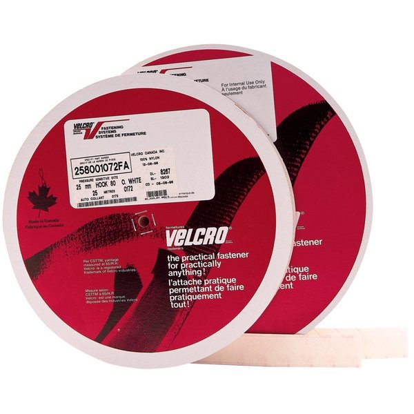 Reclosable Fastener, Acrylic Adhesive, 75 ft, 1 in Wd, White