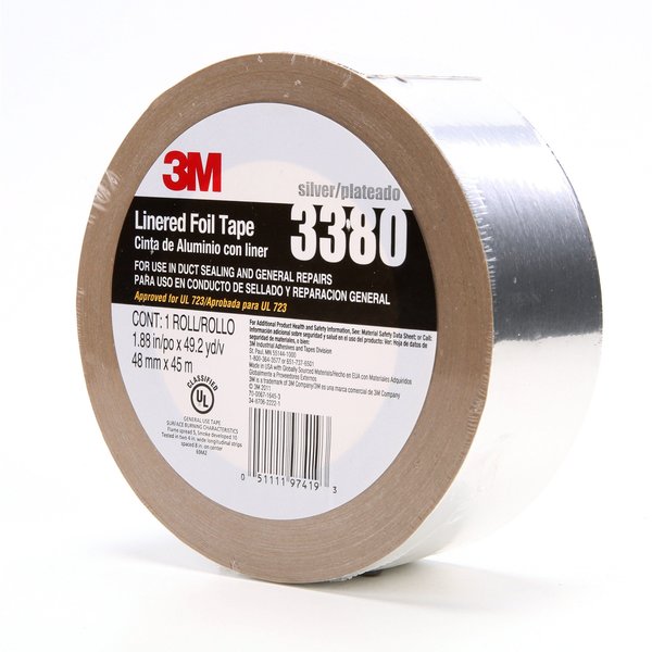 Foil Tape with Liner, 1-7/8inx49yd, Silver