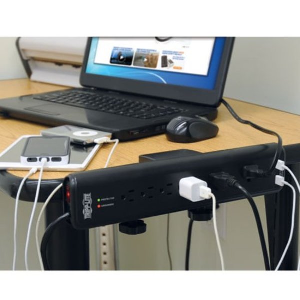 Surge Protector Strip, 6 Outlet, Black