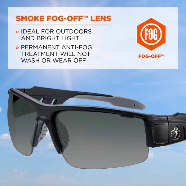Safety Glasses, Traditional Smoke PC Decenter Lens, Anti-Fog, Scratch-Resistant