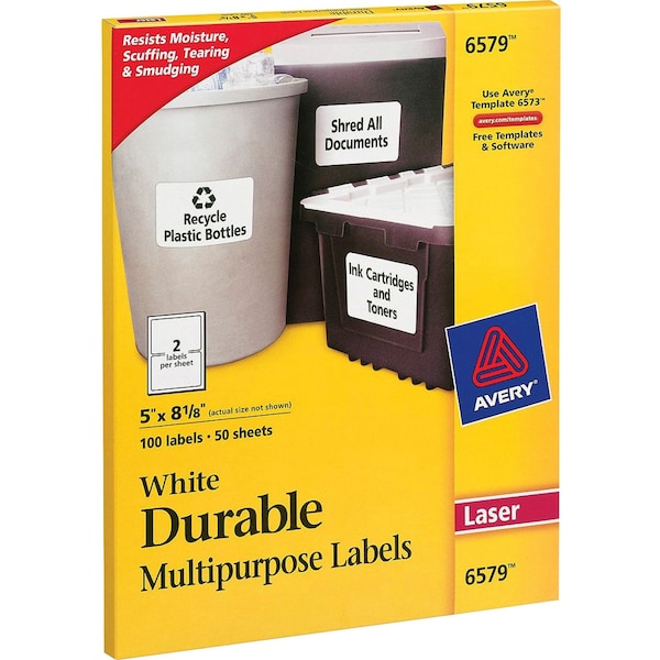 AveryÂ® White Permanent Durable ID Labels for Laser Printers 6579, 5