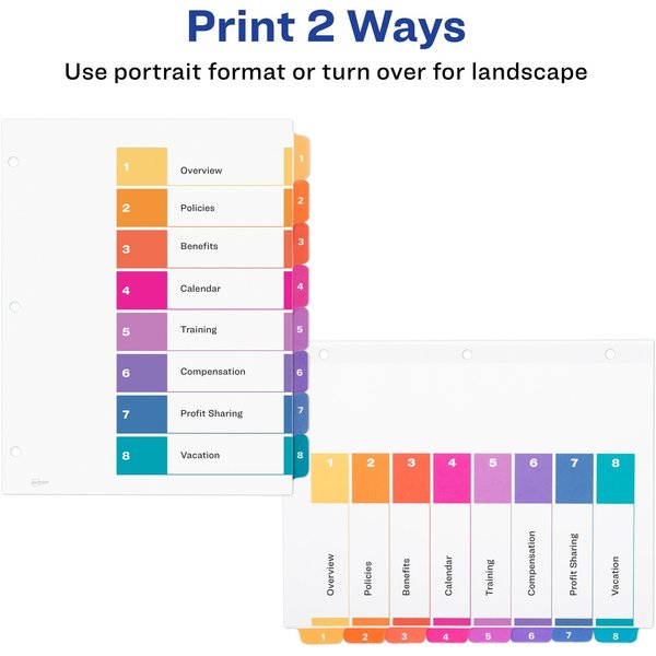 AveryÂ® Ready IndexÂ® Table of Contents Dividers 11133, 8-Tab Set