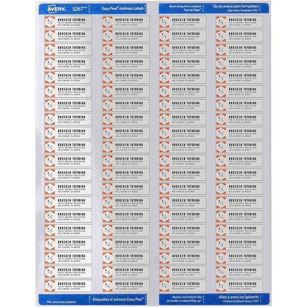 AveryÂ® Easy PeelÂ® Return Address Labels for Laser Printers 5267, 1/2
