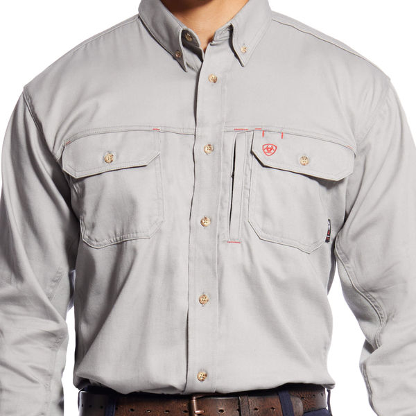 FR Button Down Shirt, Gray, L, Tall, Long