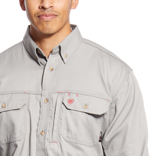 FR Button Down Shirt, Gray, L, Tall, Long