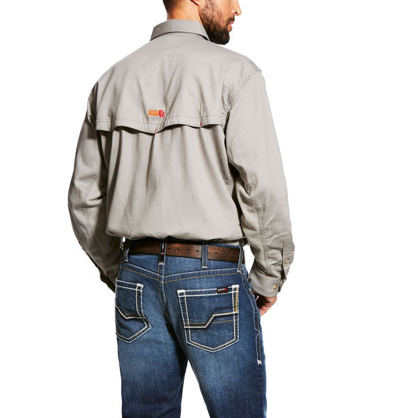 FR Button Down Shirt, Gray, L, Tall, Long