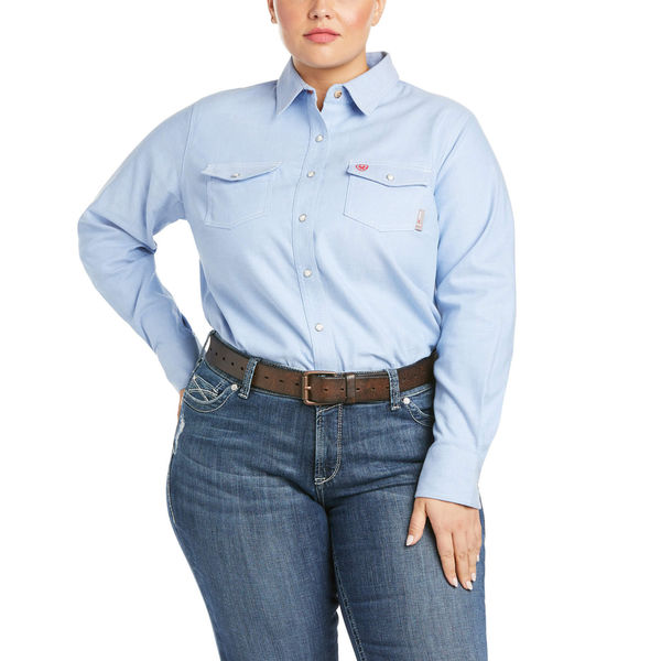 Womens FR Button Down Shirt, Blue, L