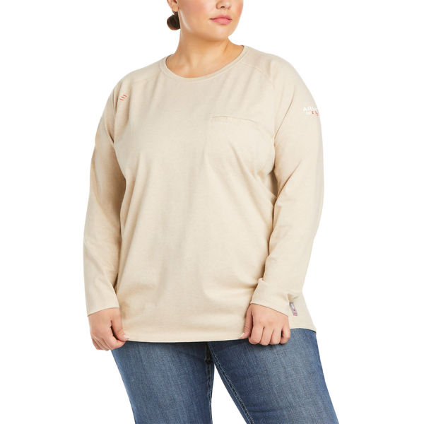 Womens FR Crew Longsleeve Tee, Tan, S