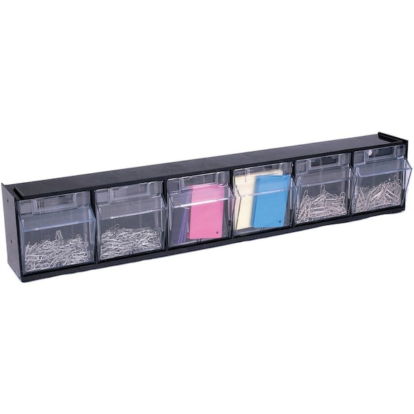 Tilt Bin for Storage, 6 Bins, Black