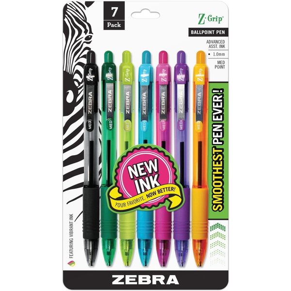 Z-Grip Retractable Ballpoint 1.0mm Fashion Assorted 7pk