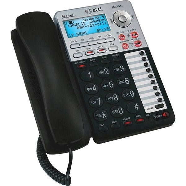 Corded Phone w/Answering Machine, 2 Line