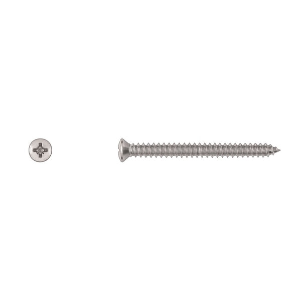 Sheet Metal Screw, #8 x 1-3/4 in, Chrome Plated Oval Head Phillips Drive