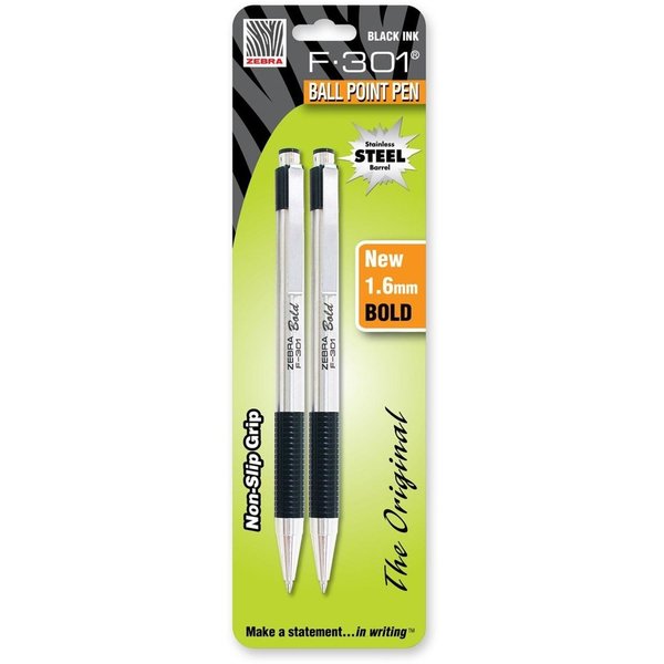 F-301 Bold Retractable Ballpoint 1.6mm Black 2pk