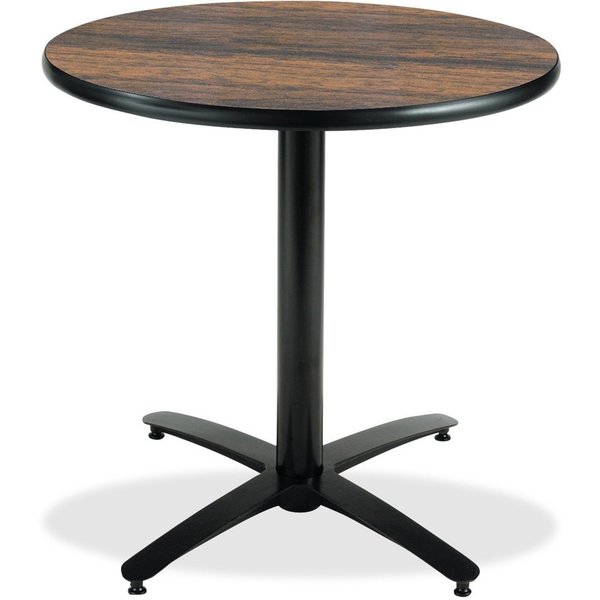 Round KFI 36in Walnut Breakroom Table with Arched X Base, 29 W, 36 L, 29 H, Laminate Top, Walnut
