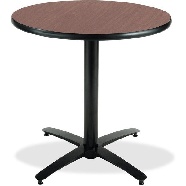 Round KFI 36in Dark Mahogany Breakroom Table with Arched X Base, 29 W, 36 L, 29 H, Laminate Top