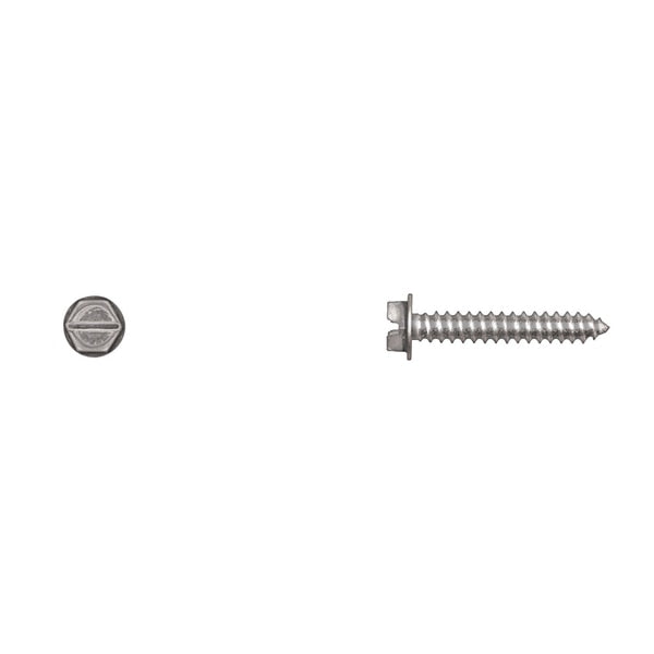 Sheet Metal Screw, #8 x 1 in, Zinc Plated Hex Head Slotted Drive