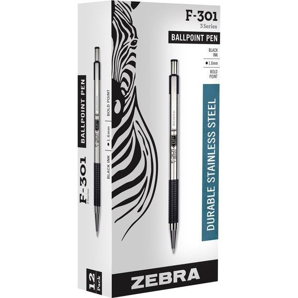 F-301 Ballpoint Pen, Black, Bold, PK12