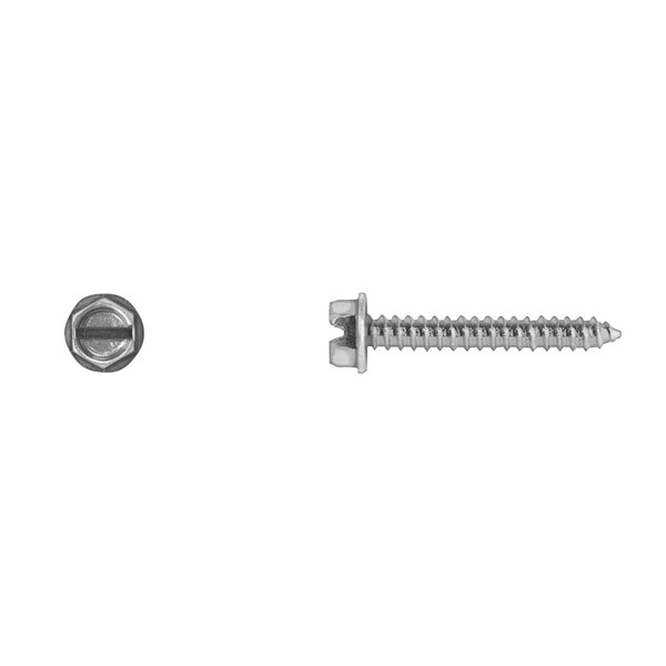 Sheet Metal Screw, #10 x 1-1/4 in, Zinc Plated Hex Head Slotted Drive