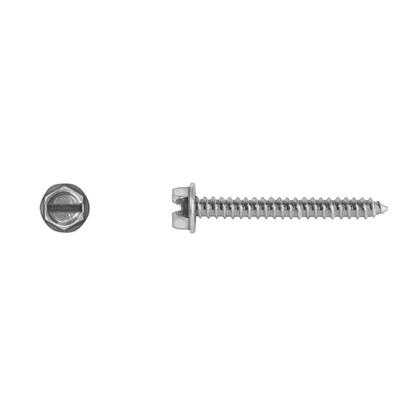 Sheet Metal Screw, #10 x 1-1/2 in, Zinc Plated Hex Head Slotted Drive