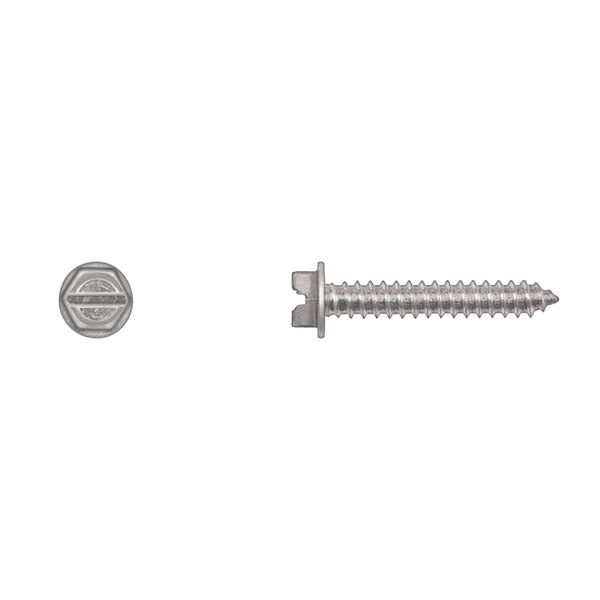 Sheet Metal Screw, #12 x 1-1/4 in, Zinc Plated Hex Head Slotted Drive