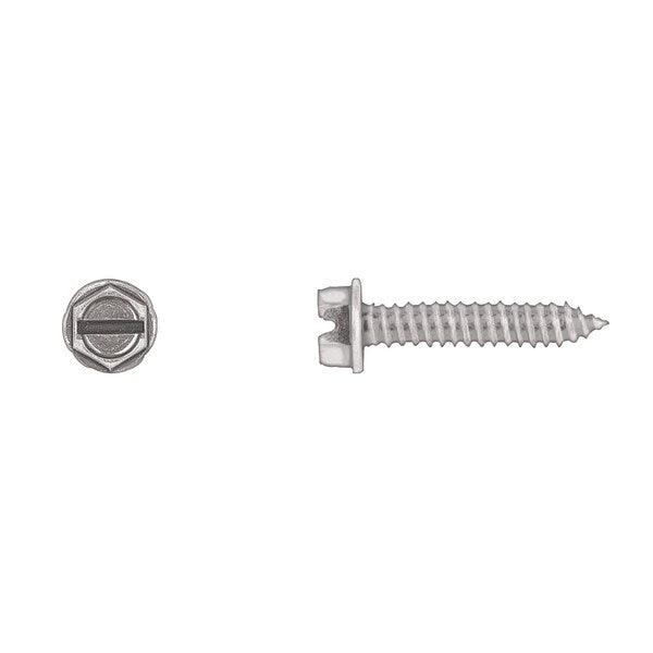 Sheet Metal Screw, #14 x 1-1/4 in, Zinc Plated Hex Head Slotted Drive