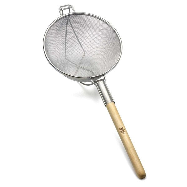 Dbl Md Mesh Strainer, Tin/Wood, 11.4