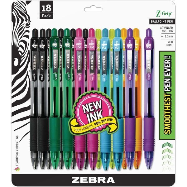 Z-Grip Retractable Ballpoint 1.0mm Asst 18pk