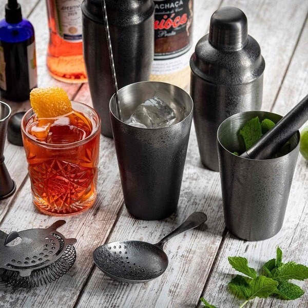 Cocktail Shaker, 3-Piece, Blk Finish, 18 oz