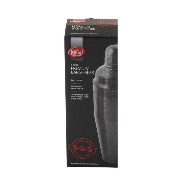 Cocktail Shaker, 3-Piece, Blk Finish, 24 oz