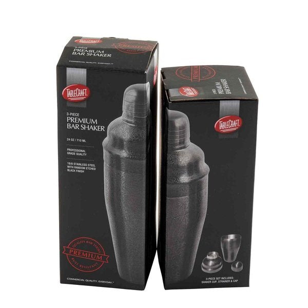 Cocktail Shaker, 3-Piece, Blk Finish, 24 oz