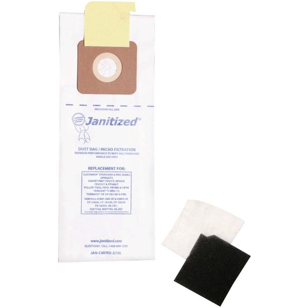 Filter Bag, Replaces Cleanmax Pro, PK10, 2-ply, Micro Filter