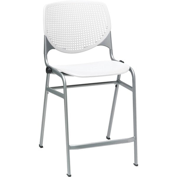 Counter Height Stool, White, Caster Type: Durable Nylon Glides