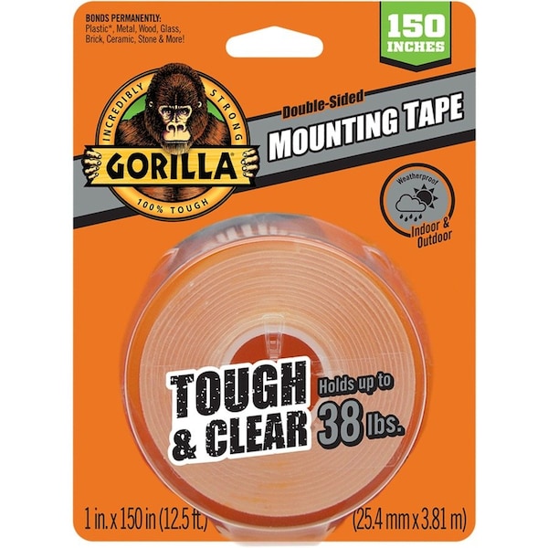 Double Side Foam Mounting Tape, 1 in W Thick, Transparent, 1 Pk