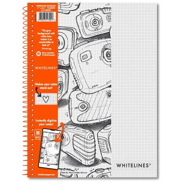 Case of Whitelines Spiral Wirebound Graph Ruled Notebooks, Gray Paper, 11