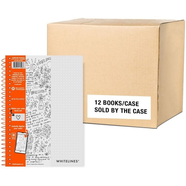 Case of Whitelines Spiral Wirebound Dot Grid Ruled Journal Notebook, Gray Paper, 8.25