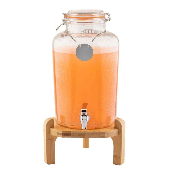 Glass Beverage Dispenser Stand, Bamboo