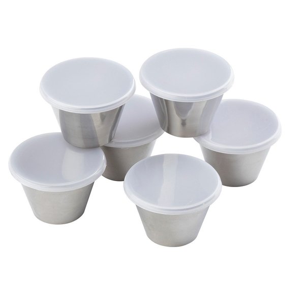 Round SS Ramekins, 3 oz, Clear Lids, PK6