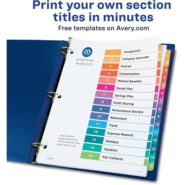 Table of Contents Index Divider 8-1/2 x 11