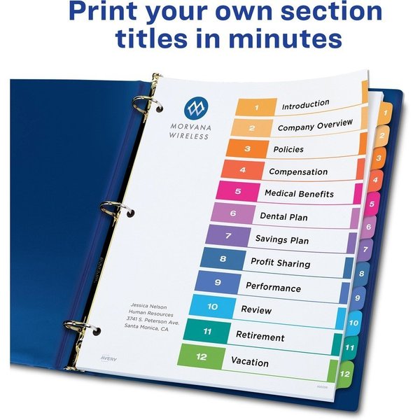 Table of Contents Index Dividers 12 Tab, PK6