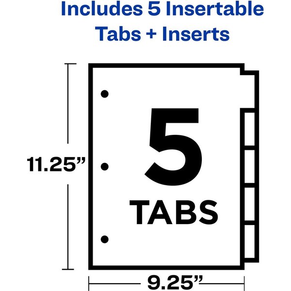 Divider, Plastic Pocket, 5Tb, Assorted, PK5