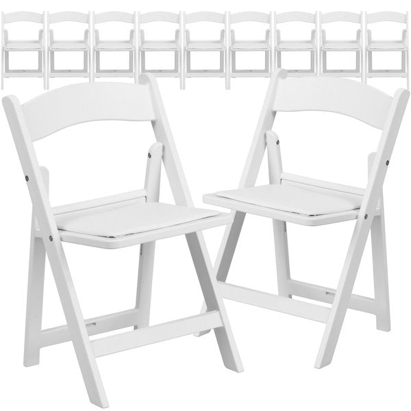 Kids White Resin Folding Chair with White Vinyl Padded Seat