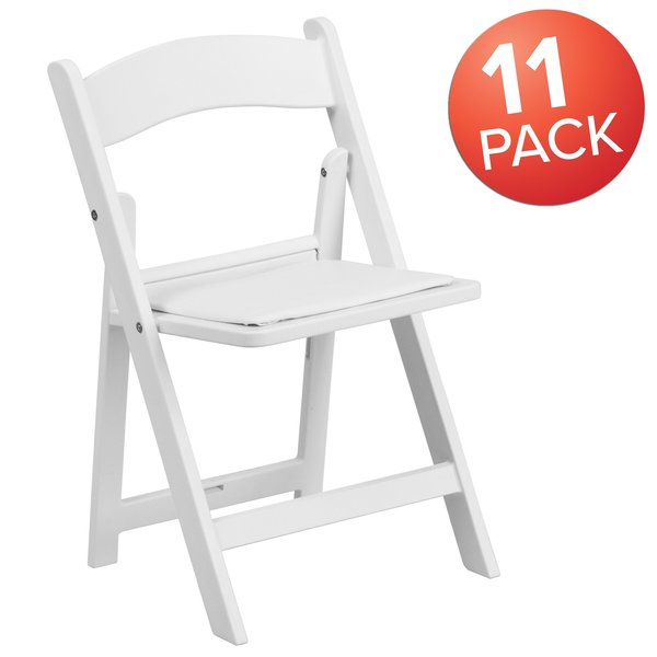 Kids White Resin Folding Chair with White Vinyl Padded Seat