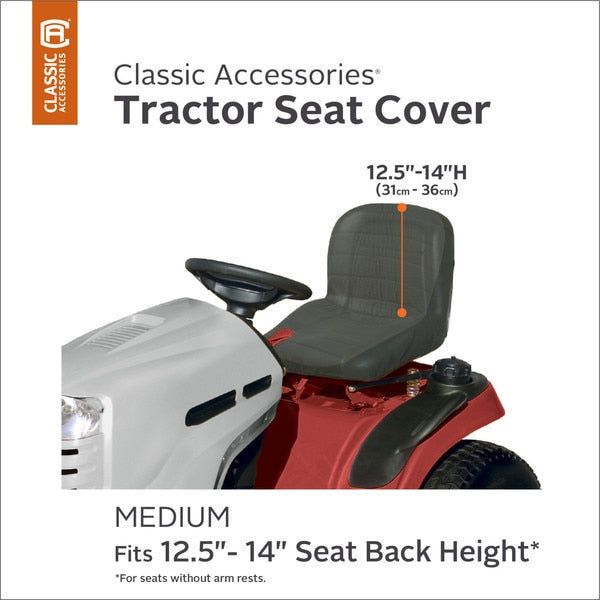 Tractor Seat Cover, Med, Blk/Gry, Deluxe