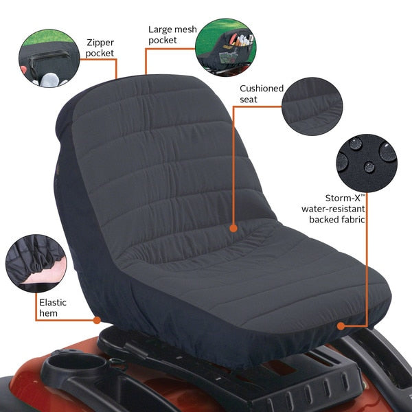 Tractor Seat Cover, Med, Blk/Gry, Deluxe