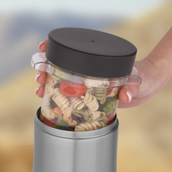 Stainless Steel Food Jar w/Micro Container, 12oz., Stainless Steel/Black