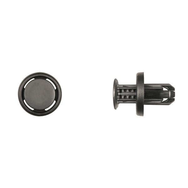 Blk Nyln Bumper Push Ret 10mm Hole 20mm Flng 14mm Stem PK15
