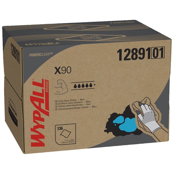 Dry Wipe Dispenser Box, X90, Max Absorbency, 11 in x 16 3/4 in, 136 Sheets, Blue