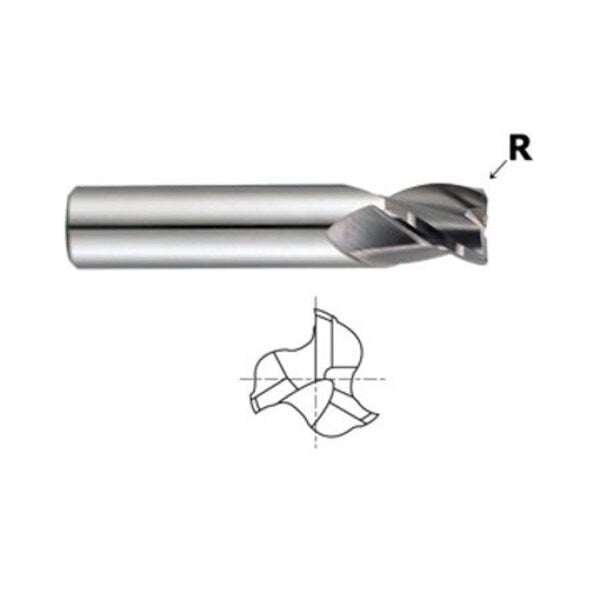 End Mill, 3 Flute TiAlN Corner, 1/4x3/8x2